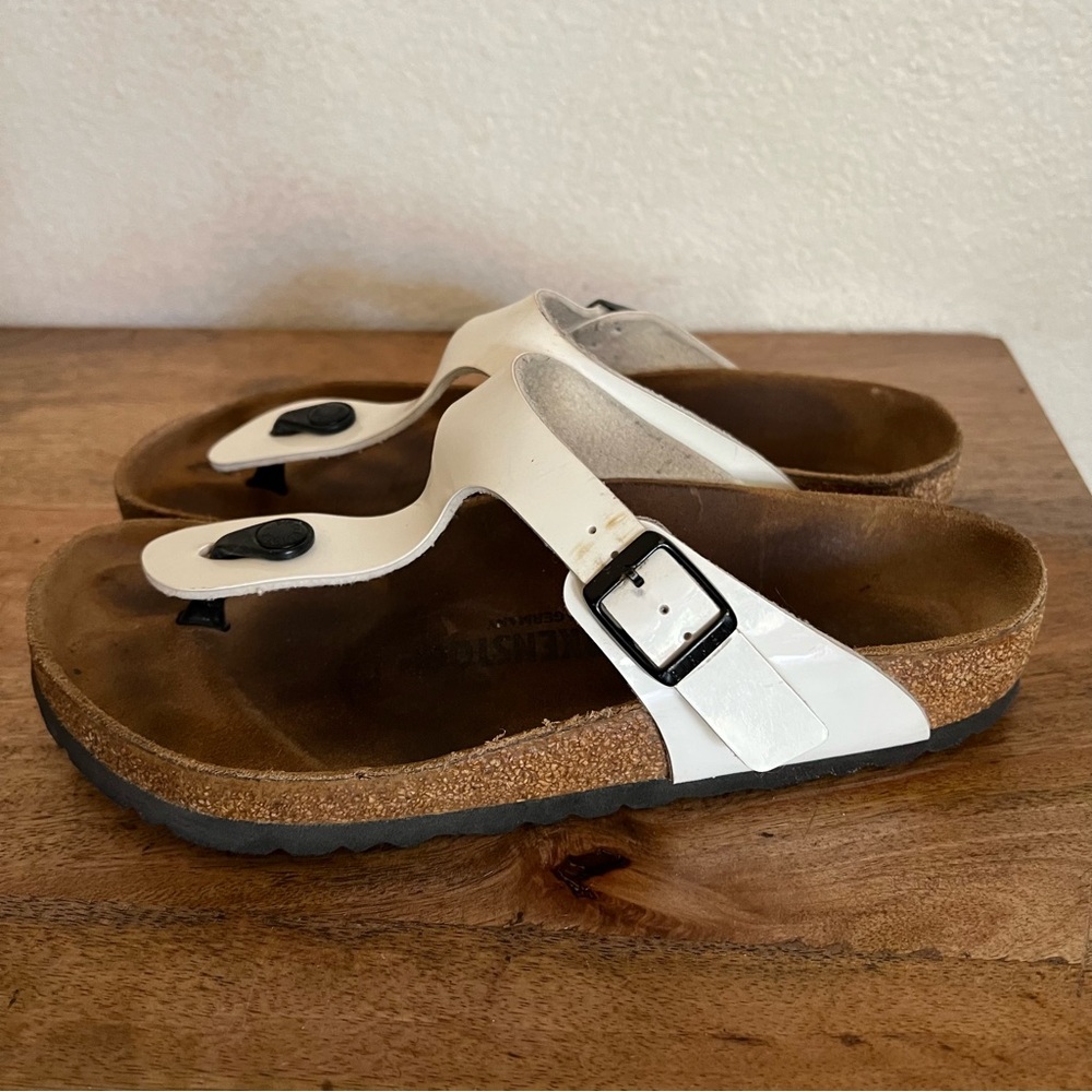 Birkenstock Gizeh White Patent Leather Sandals Size 39 L 8-8.5 Regular Wide - Picture 8 of 13